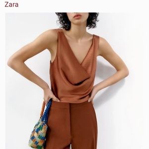 Zara Satin Cowl Neck Crop Top Size XS